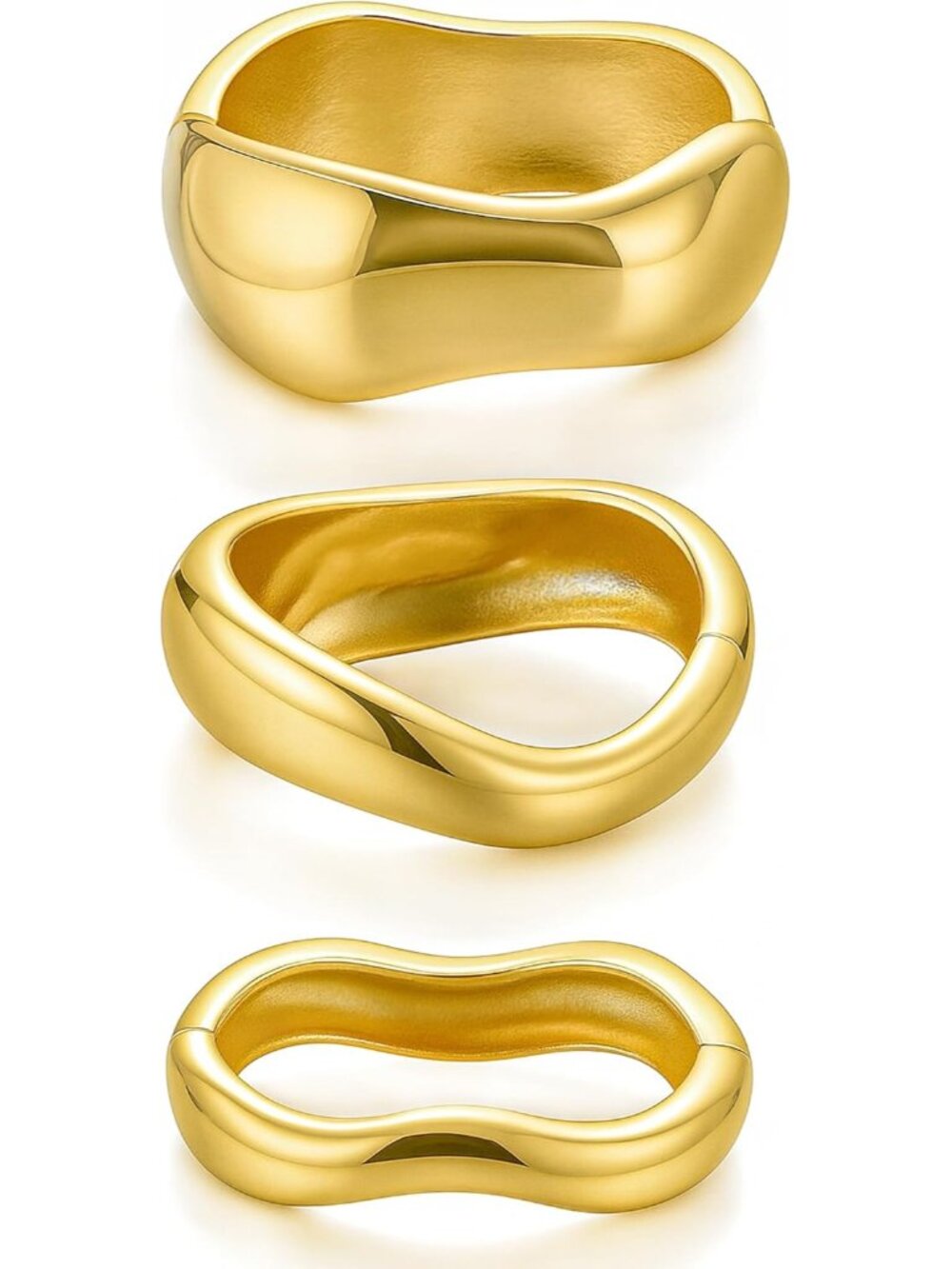 Chunky Gold Bangle Bracelets for Women, 14k Gold Plated Dainty Cuff Stackable Ba